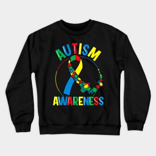 Colorful Autism Awareness Day Puzzle Ribbon Crewneck Sweatshirt